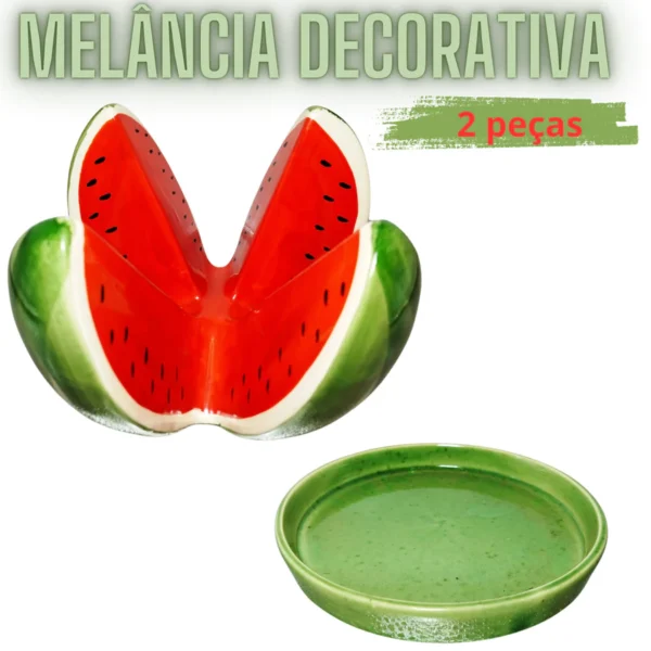Centro de Mesa Enfeite Fruta Melância com Suporte em Cerâmica Decoração - Imagem 5