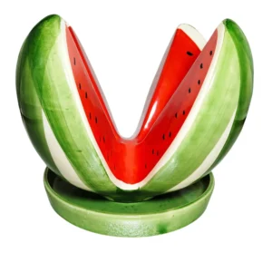 Centro de Mesa Enfeite Fruta Melância com Suporte em Cerâmica Decoração
