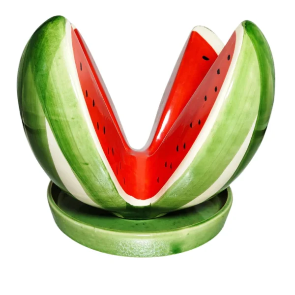 Centro de Mesa Enfeite Fruta Melância com Suporte em Cerâmica Decoração