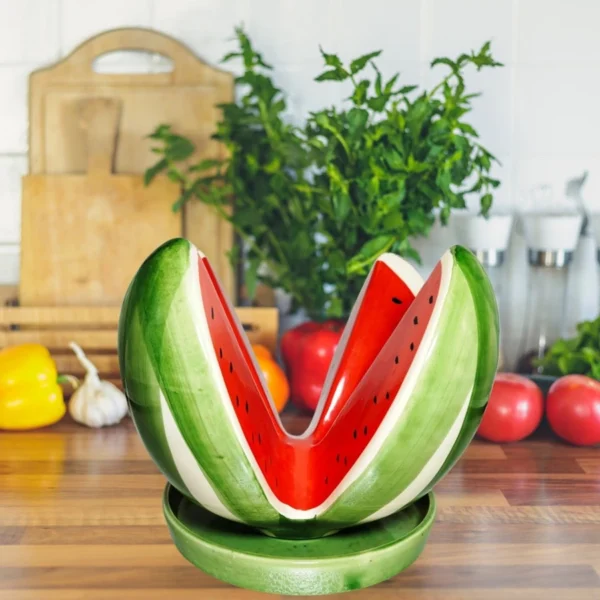 Centro de Mesa Enfeite Fruta Melância com Suporte em Cerâmica Decoração - Imagem 4