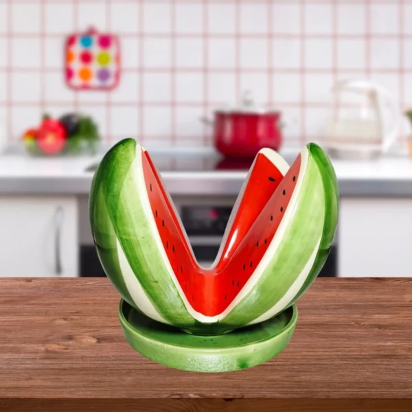 Centro de Mesa Enfeite Fruta Melância com Suporte em Cerâmica Decoração - Imagem 2