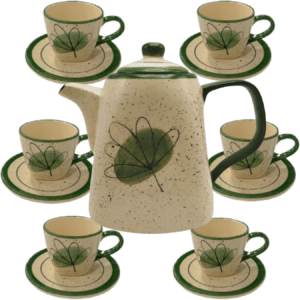 Jogo de 6 Xícaras de 200ml com Pires + 1 Chaleira VERDE