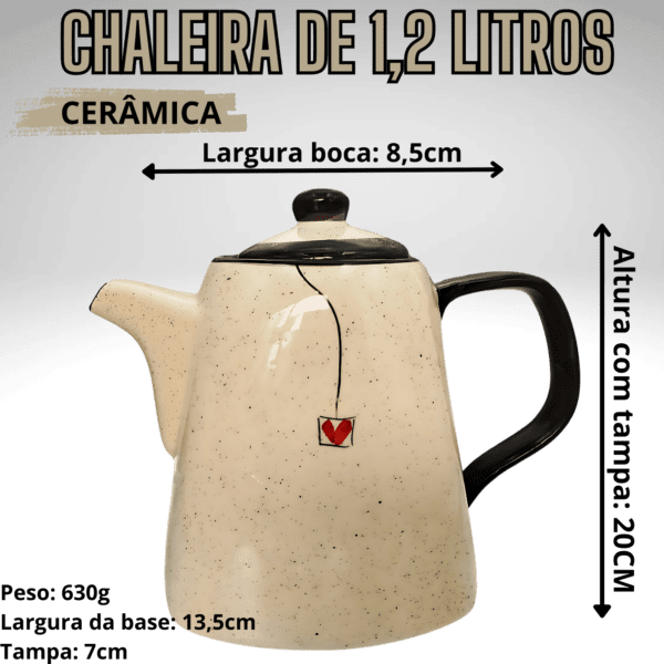Jogo de 6 Xícaras de 200ml com Pires + 1 Chaleira PRETO CORAÇÃO - Imagem 3