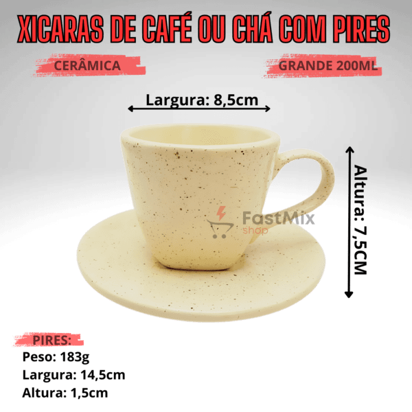 Jogo de 6 Xícaras de 200ml com Pires + 1 Chaleira BEGE - Imagem 2