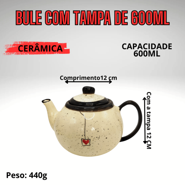 Bule tampa em Cerâmica Pintado a Mão 600ml Diversas cores Decoração - Chamuscado - Imagem 3