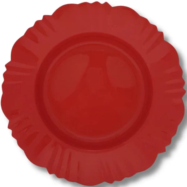 10 Pratos Vermelho Redondo Com Bordas Refeição Churrasco Festa Plástico - Imagem 2
