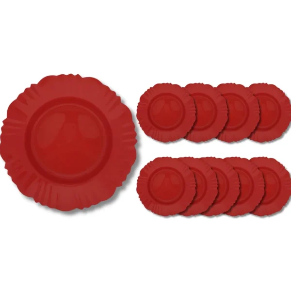 10 Pratos Vermelho Redondo Com Bordas Refeição Churrasco Festa Plástico - Imagem 3