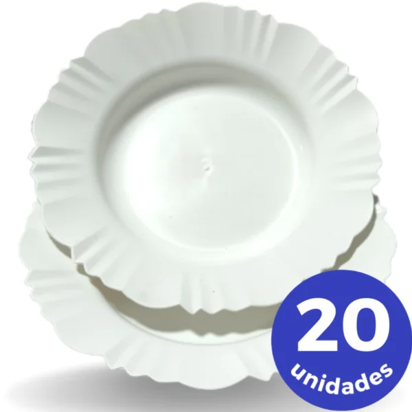Jogo de 20 Pratos Redondos com borda de plastico fundo - Imagem 2