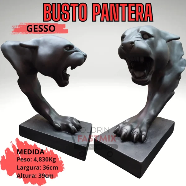 Busto Pantera Onça Leopardo Pantera Escultura Artística - Imagem 4