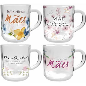 Kit 6 Canecas Xícaras dia das mães de vidro 250ml presente especial dia das mães