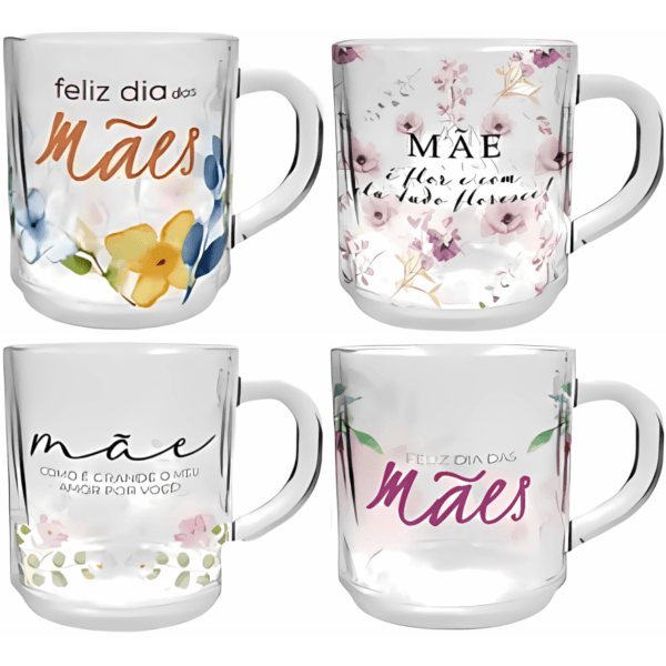 Kit 6 Canecas Xícaras dia das mães de vidro 250ml presente especial dia das mães