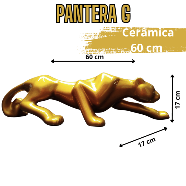 Pantera negra Leopardo Estatua Cerâmica 60cm Dourada - Imagem 2