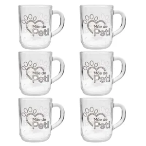 Kit 6 Caneca de Vidro de 250ml Xícaras Dia das mães Mãe de Pet