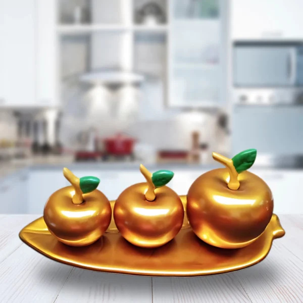 Fruteira Decorativa Maça em Cerâmica Sofisticação Elegância - DOURADA - Imagem 3