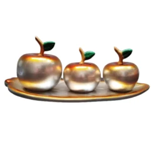 Fruteira Decorativa Maça em Cerâmica Sofisticação Elegância - PRATA COM DOURADO