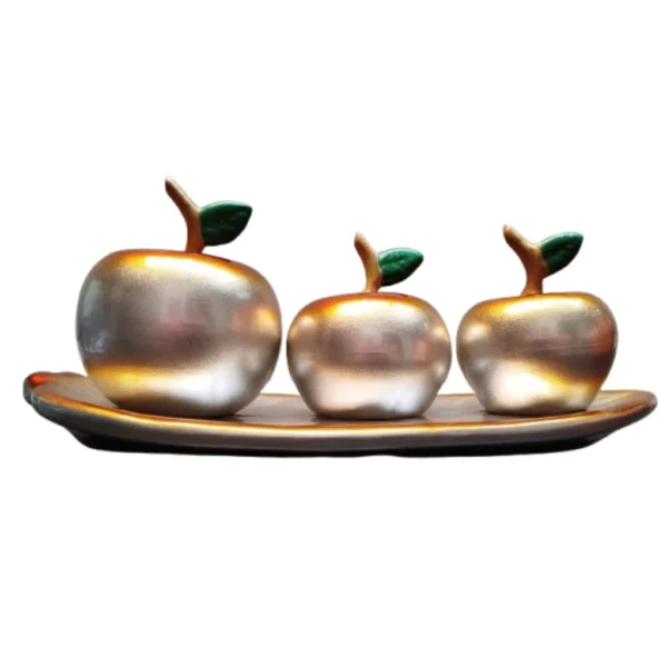 Fruteira Decorativa Maça em Cerâmica Sofisticação Elegância - PRATA COM DOURADO - Imagem 2