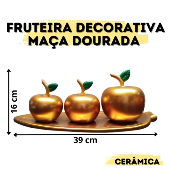 Fruteira Decorativa Maça em Cerâmica Sofisticação Elegância - DOURADA - Imagem 4
