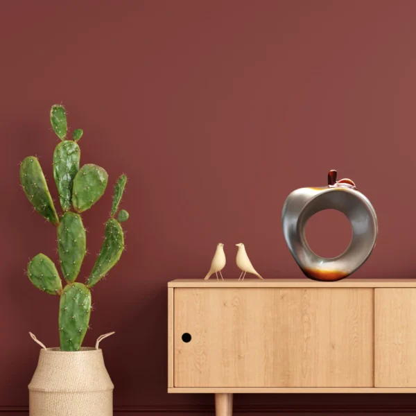 Maçã Vazada Grande Para Decoração em cerâmica - Prata com Dourado - Imagem 2