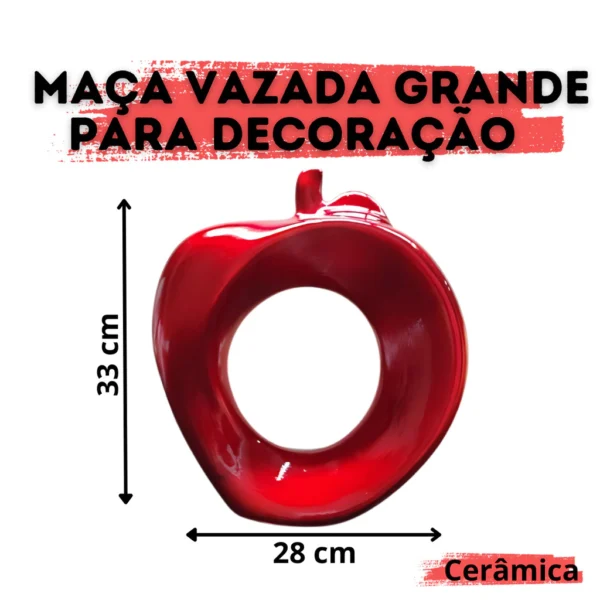 Maçã Vazada Grande Para Decoração em cerâmica - Vermelho - Imagem 3