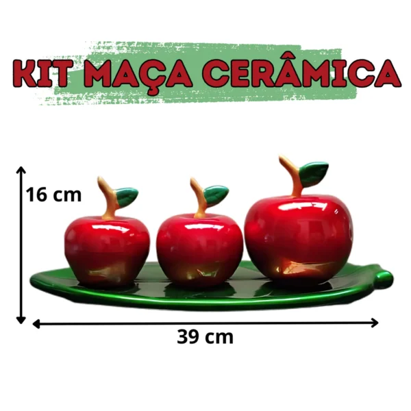 Fruteira Decorativa com 3 Maçã em Cerâmica Versátil Estilosa - Imagem 3