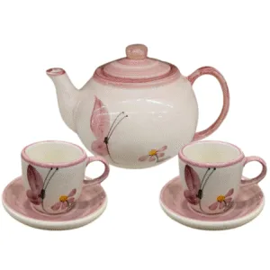 Jogo de Chá com 1 Bule e 2 Xícaras de 70ml com pires - Papilo Borboleta