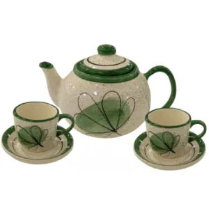 Jogo de Chá com 1 Bule e 2 Xícaras de 70ml com pires - Verde