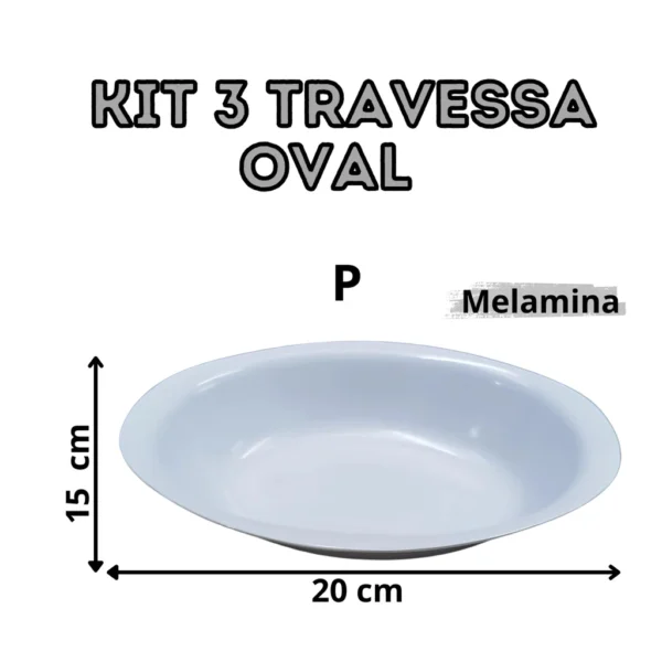 Kit 3 Travessas Ovais com Alça para Servir de Melamina Branca Praticidade Durabilidade Funcional - Imagem 4