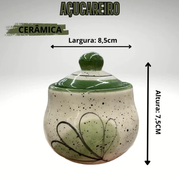 Açucareiro Redondo Pintado á Mão de Cerâmica - Verde - Imagem 2