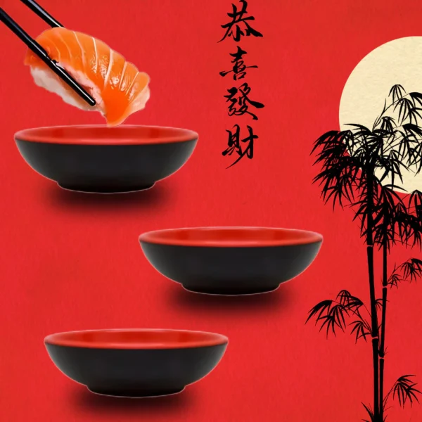 Kit Com 6 Molheiras Pequenas Para Shoyu Melamina Vermelha - Imagem 7