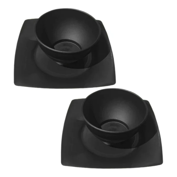 Kit 10 Pratos Quadrados Refeição + 10 Cumbucas 700ml Plástico Preto - Imagem 2
