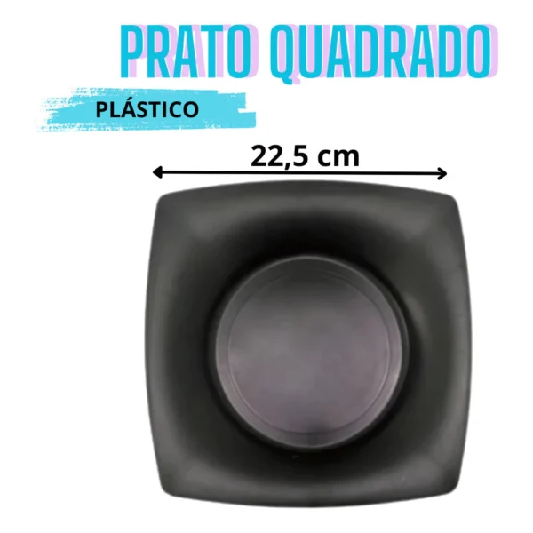 Kit 10 Pratos Quadrado E 10 Caneca 450ml Preto - Prato de Jantar + Caneca Escolar - Imagem 3