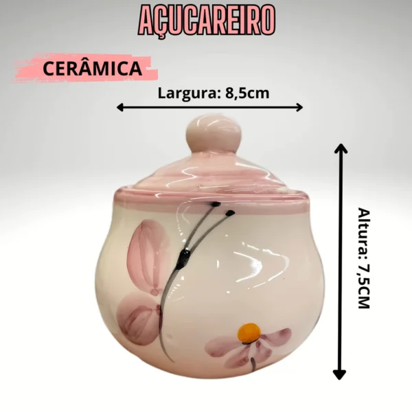 Açucareiro Redondo Pintado á Mão de Cerâmica - Borboleta - Imagem 2