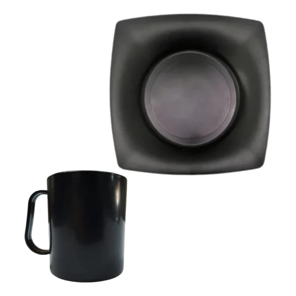 Kit 10 Pratos Quadrado E 10 Caneca 450ml Preto - Prato de Jantar + Caneca Escolar - Imagem 5