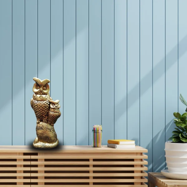 Estátua Coruja Com Filhote Decoração Sala Escritório Dourada peça decorativa - Imagem 4