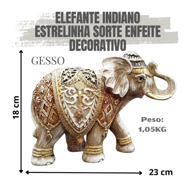 Elefante Indiano Estrelinha Sorte Enfeite Decorativo 18cm Decoração - Imagem 3
