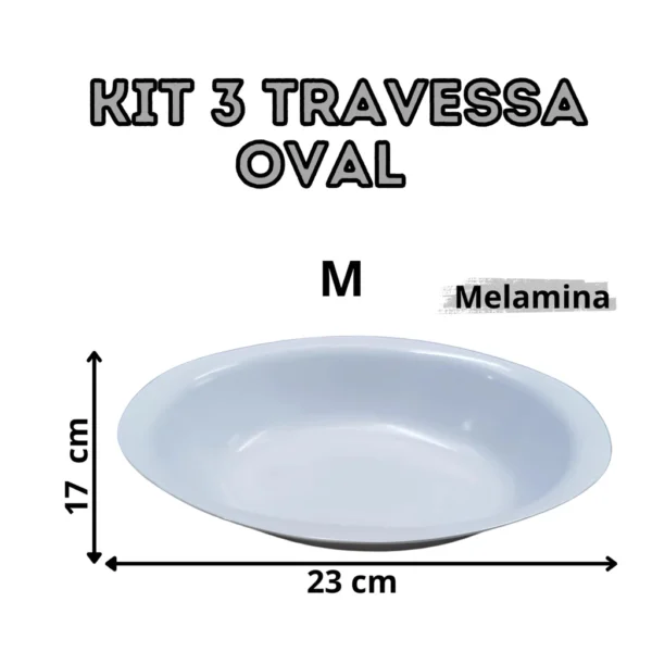 Kit 3 Travessas Ovais com Alça para Servir de Melamina Branca Praticidade Durabilidade Funcional - Imagem 6