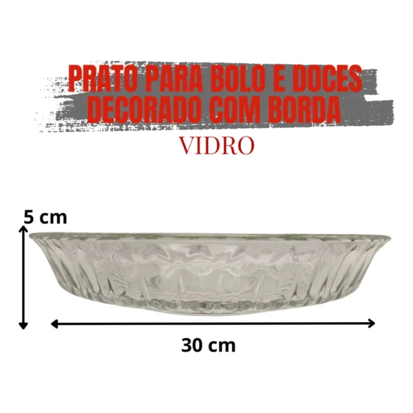 Prato Para Bolo Sobremesa Doces Vidro Decorado Com Borda - Imagem 4
