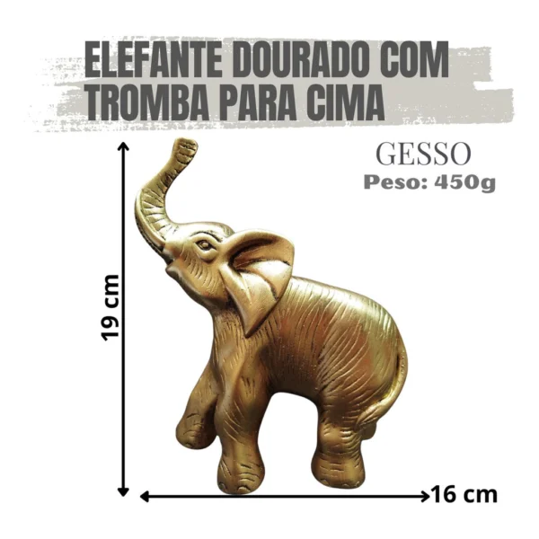 Elefante Dourado Com Tromba Para Cima Decoração - Imagem 2