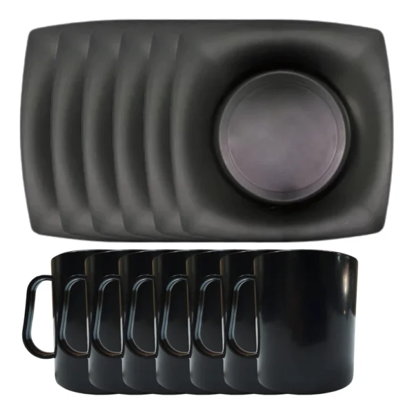 Kit 10 Pratos Quadrado E 10 Caneca 450ml Preto - Prato de Jantar + Caneca Escolar - Imagem 4