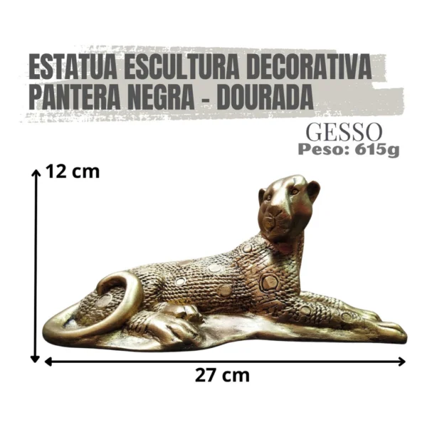 Estatua Escultura Decorativa Pantera Negra - Dourada 27cm - Imagem 3