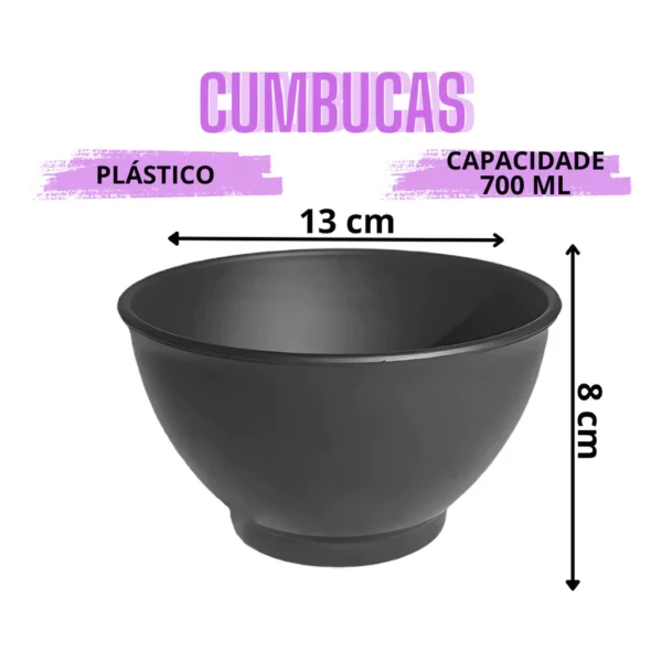 Kit 10 Pratos Quadrados Refeição + 10 Cumbucas 700ml Plástico Preto - Imagem 4
