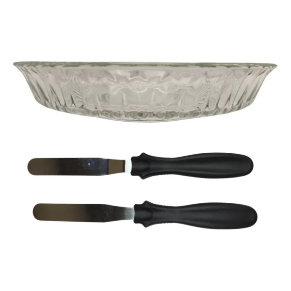 Prato de vidro Para Bolo de 30cm ideal para Doces Decorado Com Borda + 2 Espátulas - Imagem 7