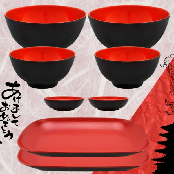 Kit Oriental 8 Peças em Melamina Tigelas Pratos e Molheiras Funcional - Imagem 2