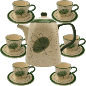 Jogo de 6 Xícaras de 200ml com Pires + 1 Chaleira VERDE