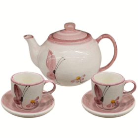 Jogo de Chá com 1 Bule e 2 Xícaras de 70ml com pires - Papilo Borboleta