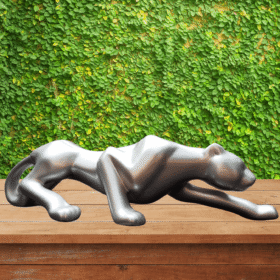 Pantera negra Leopardo Estatua Cerâmica 60cm Prata