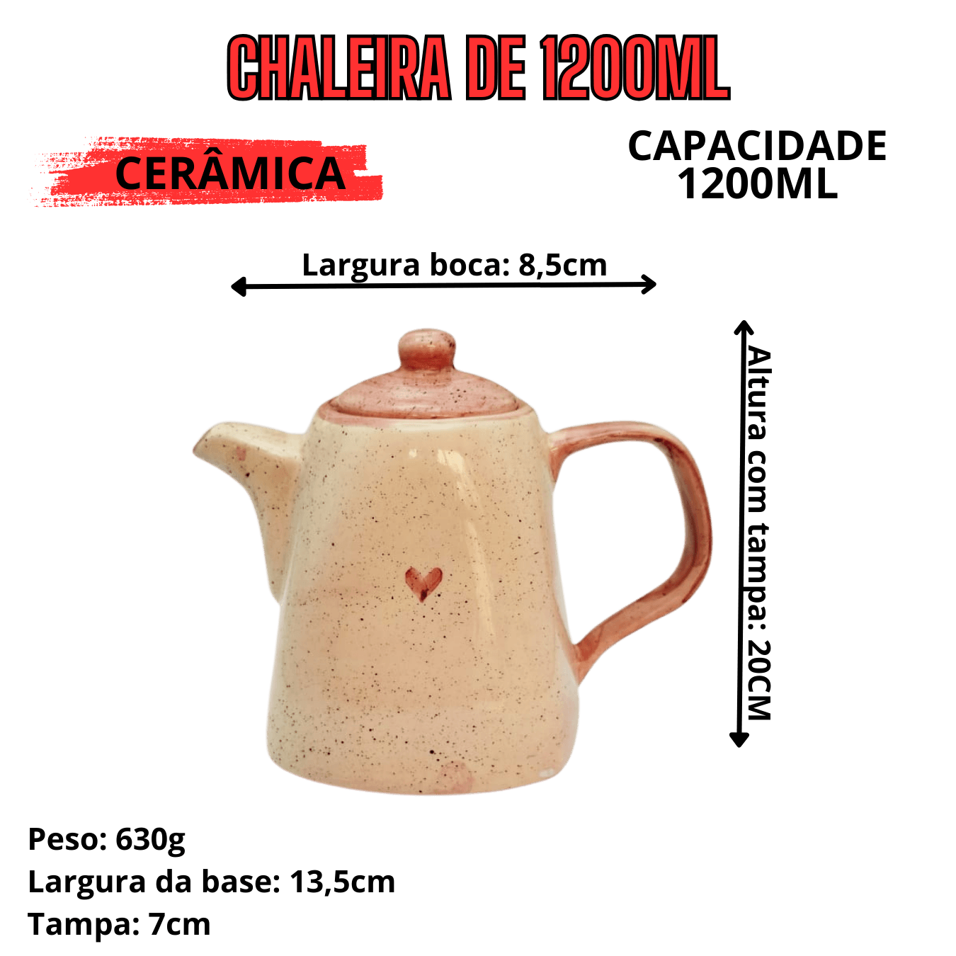 Chaleira Grande com tampa em Cerâmica pintado a mão - Rosa - Imagem 2