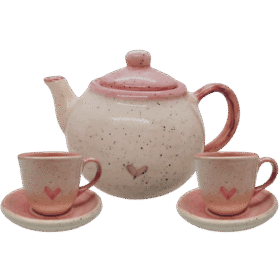 Jogo de Chá com 1 Bule e 2 Xícaras de 70ml com pires - Rosa Coração