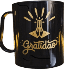 Kit 10 Canecas Gratidão Preta Plástico Lembrancinhas Igreja Presente 400ML
