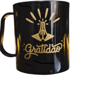 Kit 10 Canecas Gratidão Preta Plástico Lembrancinhas Igreja Presente 400ML